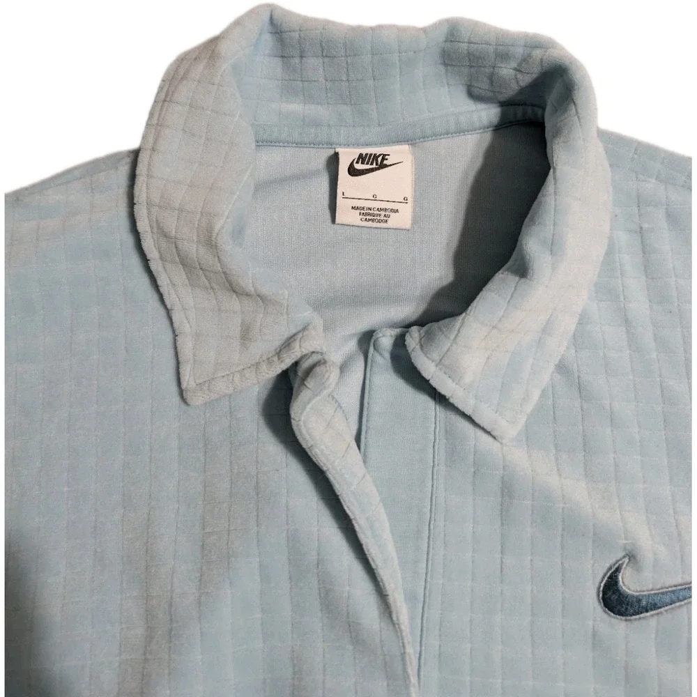 Nike Womens Cropped Velour Polo‎ Sweatshirt Blue Grid Textured Oversized L